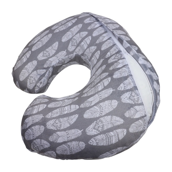 Minky Nursing Pillow Slipcover Gray Feathers Baby - Picture 4 of 5